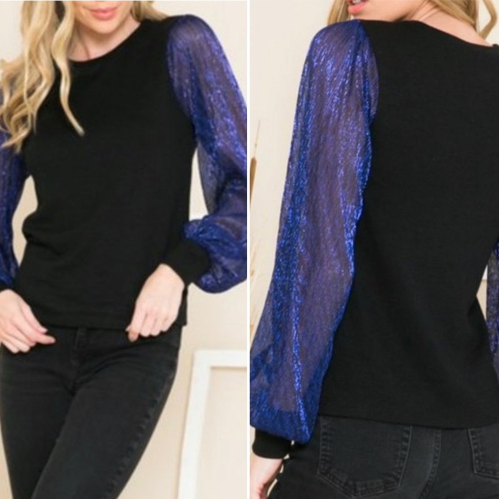 Sparkle Mesh Sleeve Top